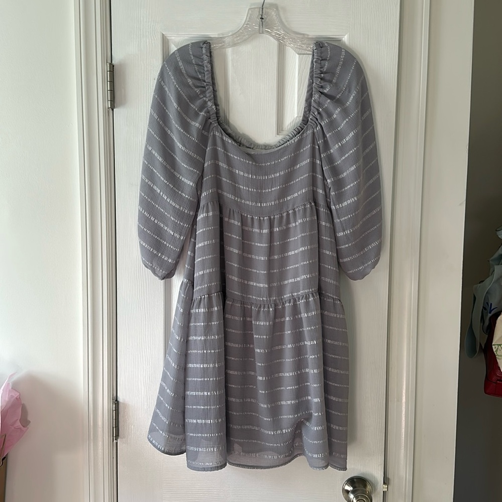 Light grey striped quarter sleeve dress